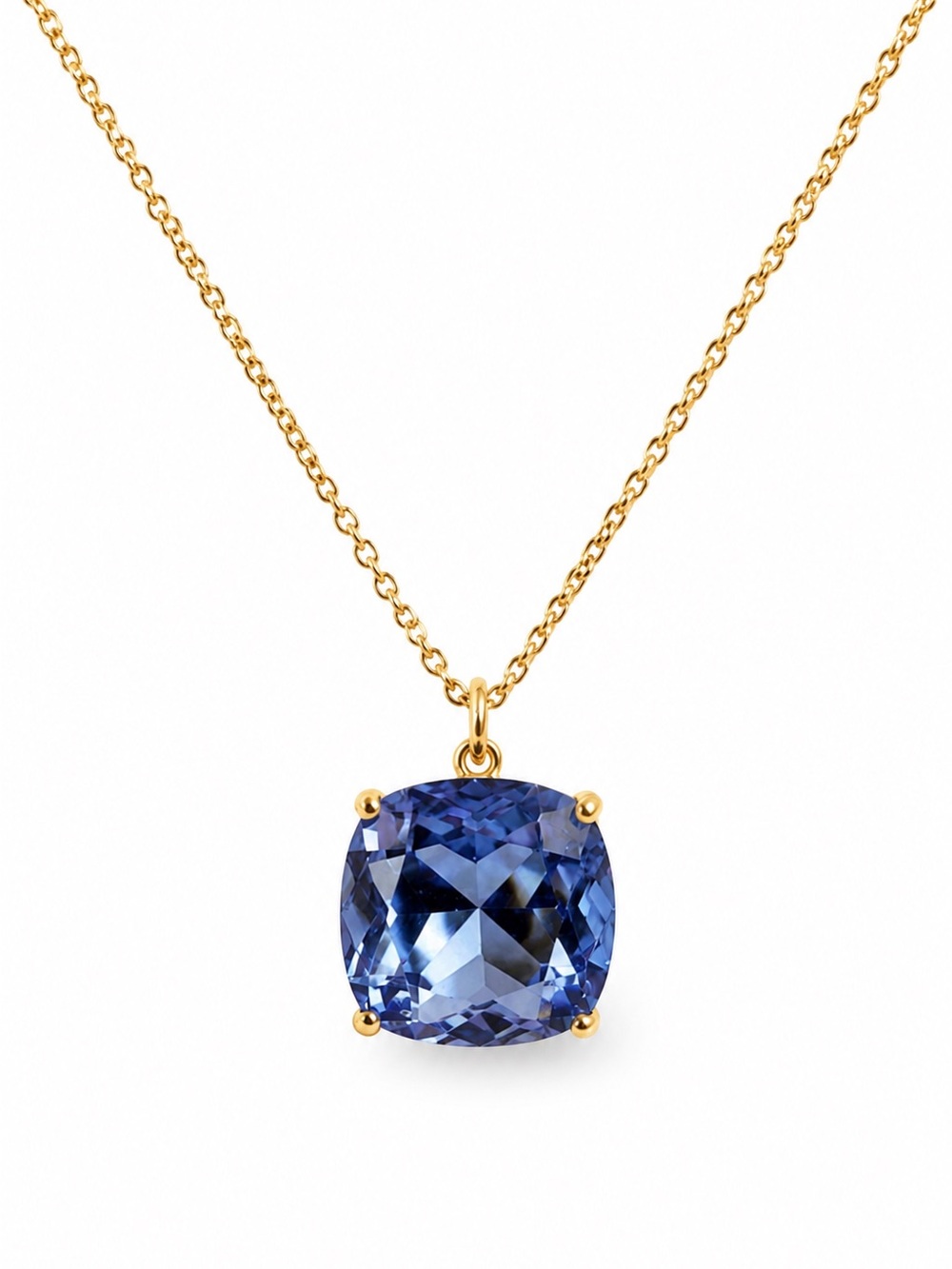 Tory Burch Gold Tone Aqua Blue Cushion Cut Crystal Pendant Necklace
